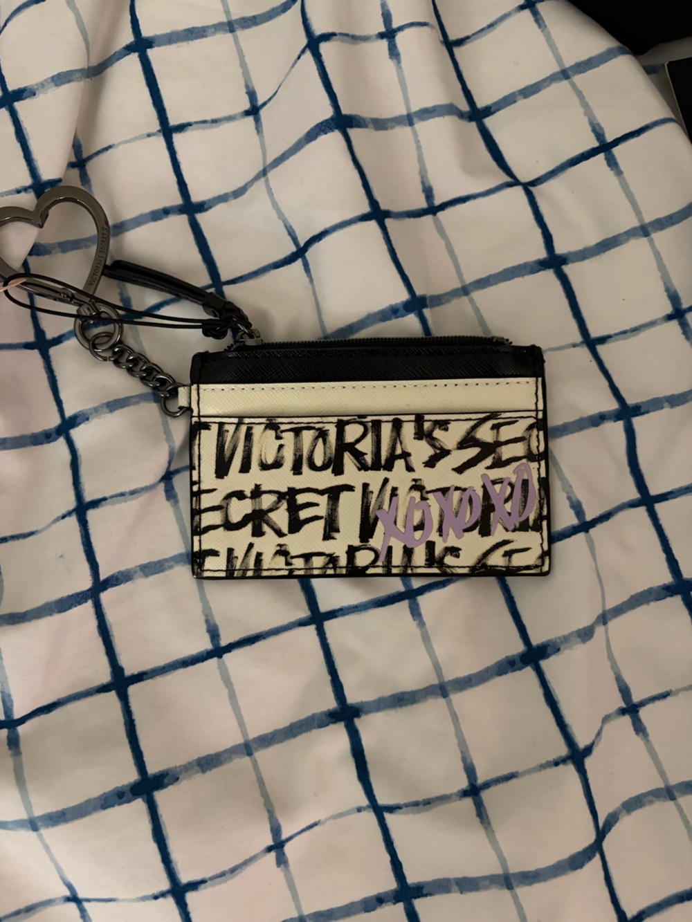 Victoria's Secret Cream, Black & Purple Graphic Cardholder Keychain